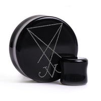Sigil Plug / Gauge - Black Glass | Flat Faced Double Flare - Lasered To Order In House At Custom Plugs HQ