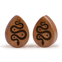 Schlangenplug / gauge - Tränen -Saba -Holz | Doppelaufgeweitet mit flachem Gesicht