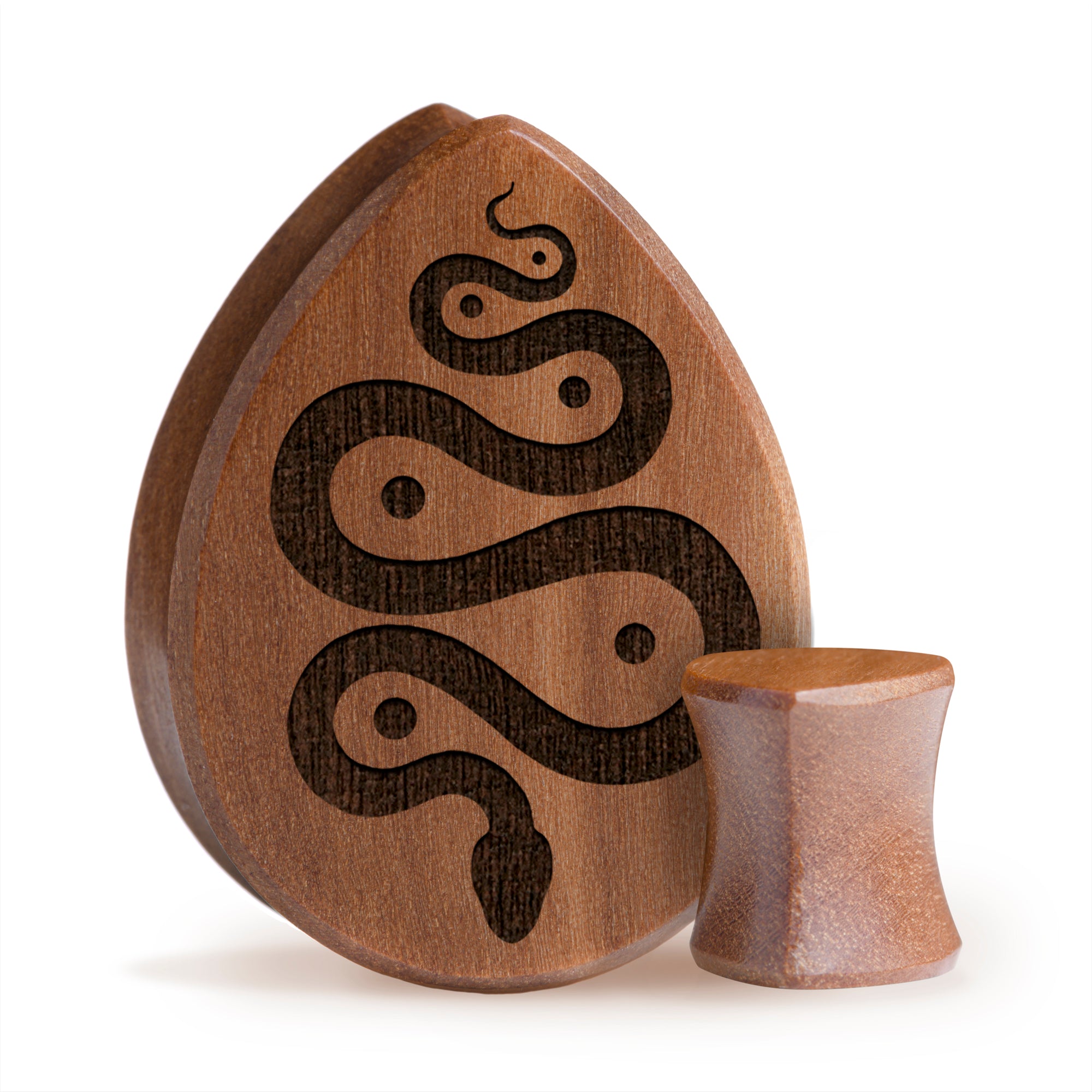 Snake Plug / Gauge - Teardrop Saba Wood | Flat Faced Double Flare - Lasered To Order In House At Custom Plugs HQ