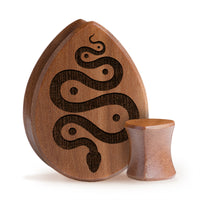 Snake Plug / Gauge - Teardrop Saba Wood | Flat Faced Double Flare - Lasered To Order In House At Custom Plugs HQ