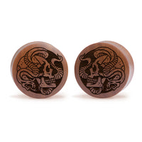 Snake Skull Plug / Gauge - Saba Wood | Convex Double Flare - Lasered To Order In House At Custom Plugs HQ