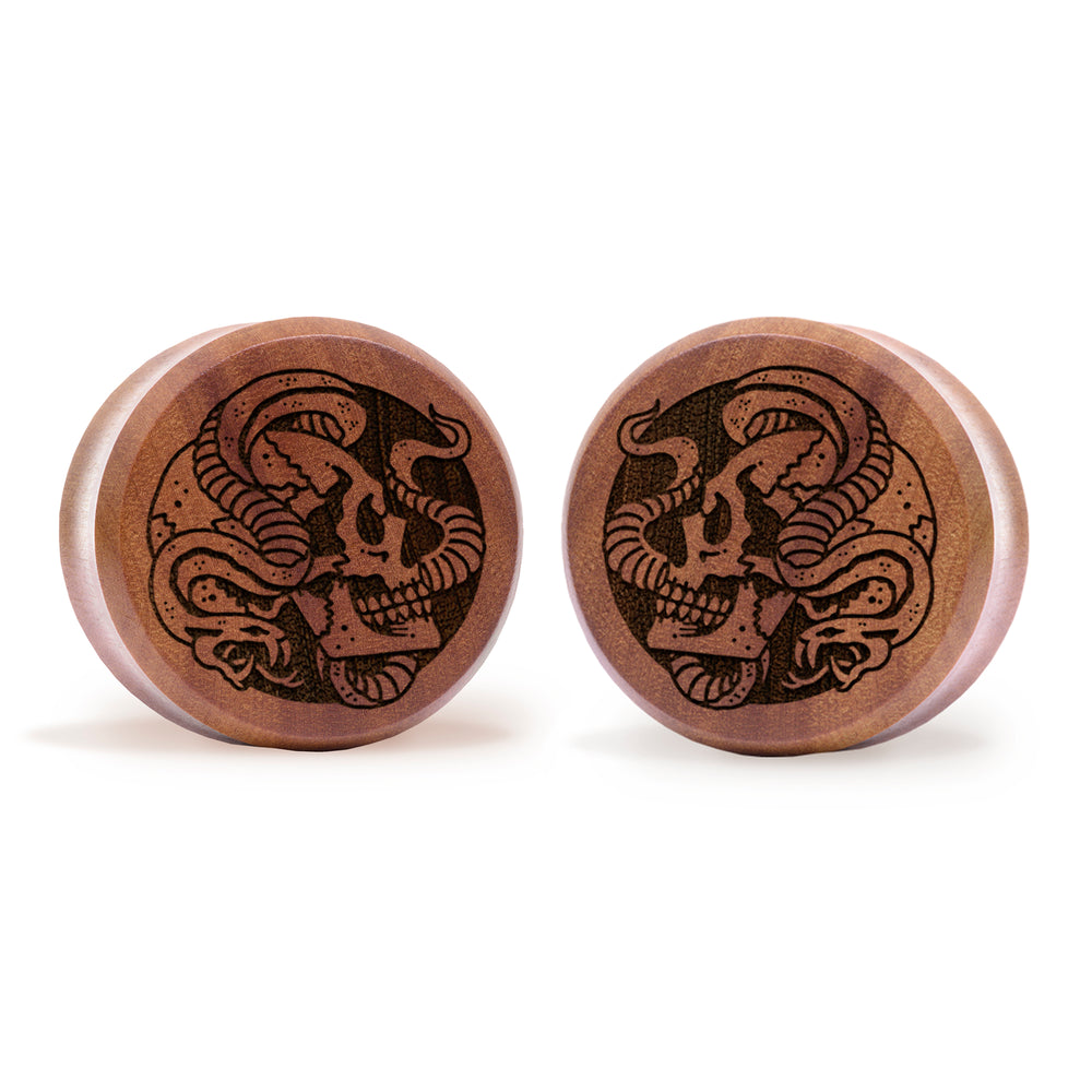 Schlangenschädel Plug / gauge - Saba Wood | Doppelaufgeweitet mit flachem Gesicht