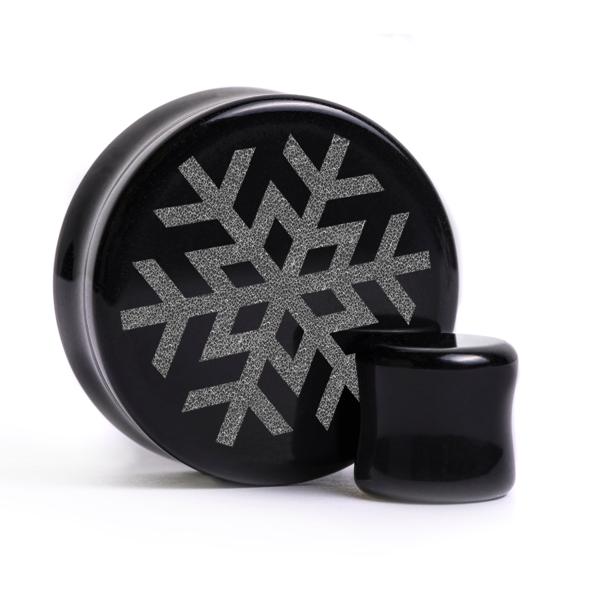 Snowflake Plug / Gauge - Black Glass | Flat Faced Double Flare