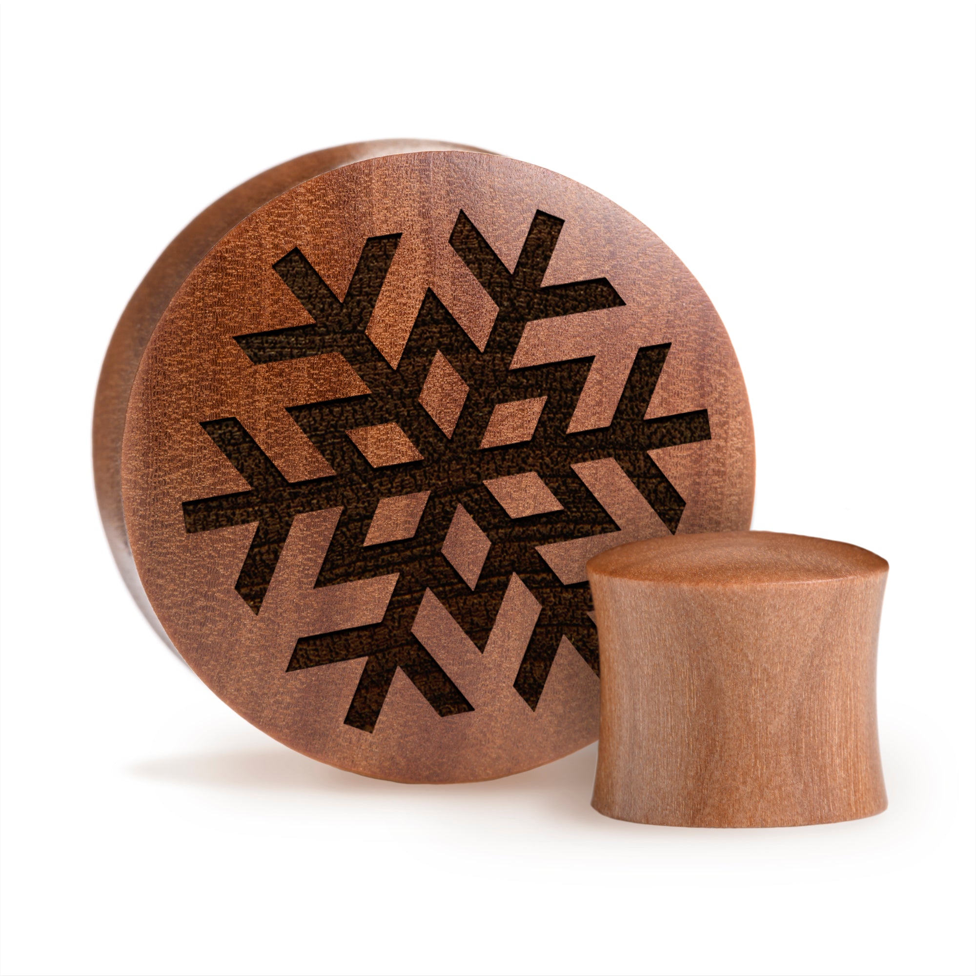 Snowflake Plug / Gauge - Saba Wood | Convex Double Flare - Lasered To Order In House At Custom Plugs HQ