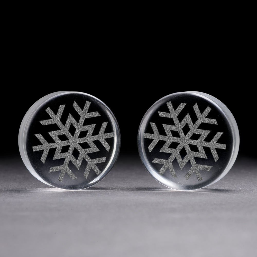 Schneeflockenplug / gauge - klares Glas | Doppelaufgeweitet mit flachem Gesicht
