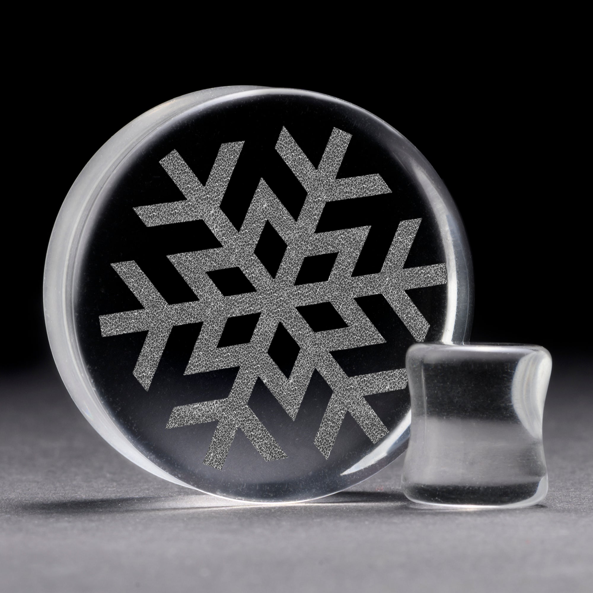 Schneeflockenplug / gauge - klares Glas | Doppelaufgeweitet mit flachem Gesicht
