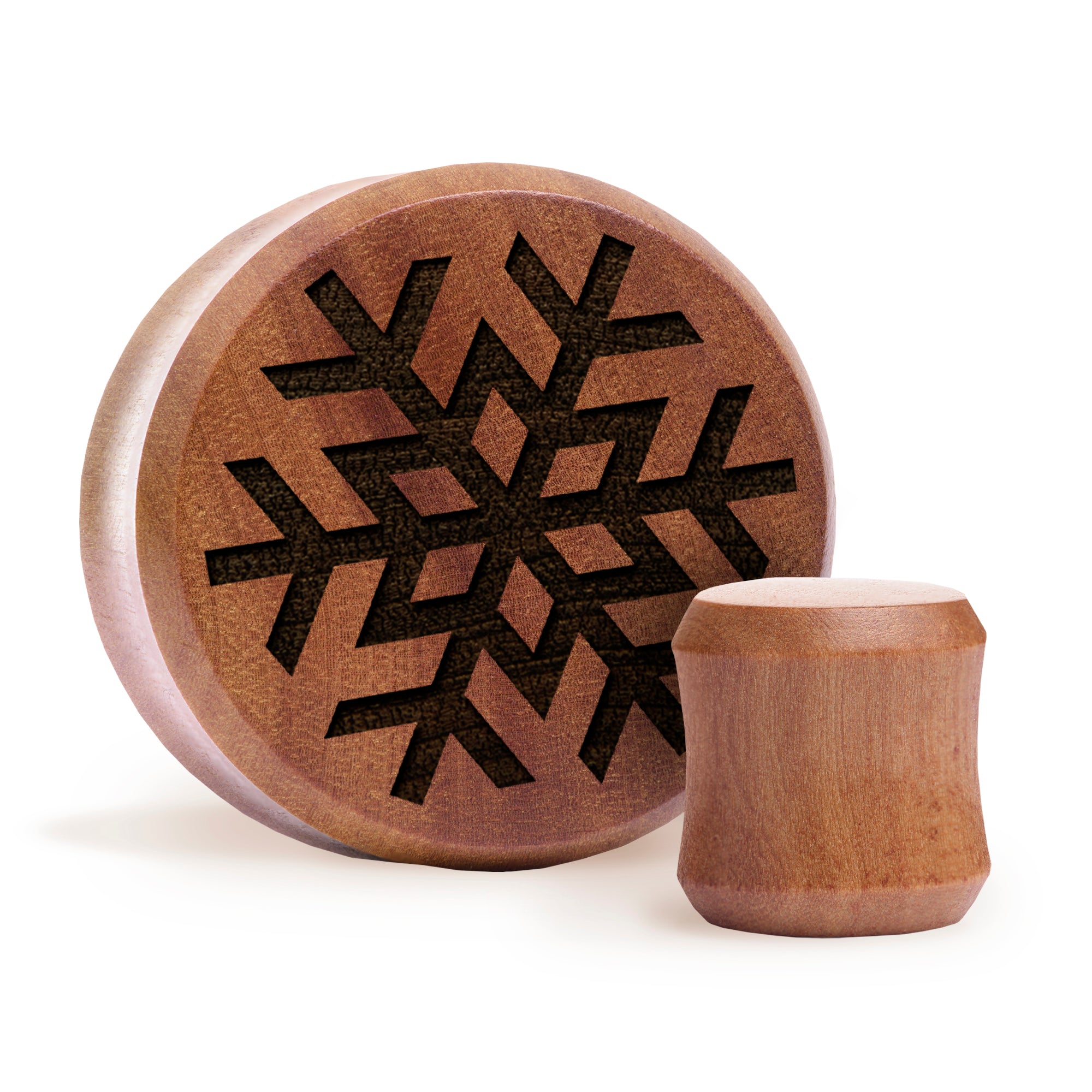 Snowflake Plug / Gauge - Saba Wood | Flat Faced Double Flare - Lasered To Order In House At Custom Plugs HQ
