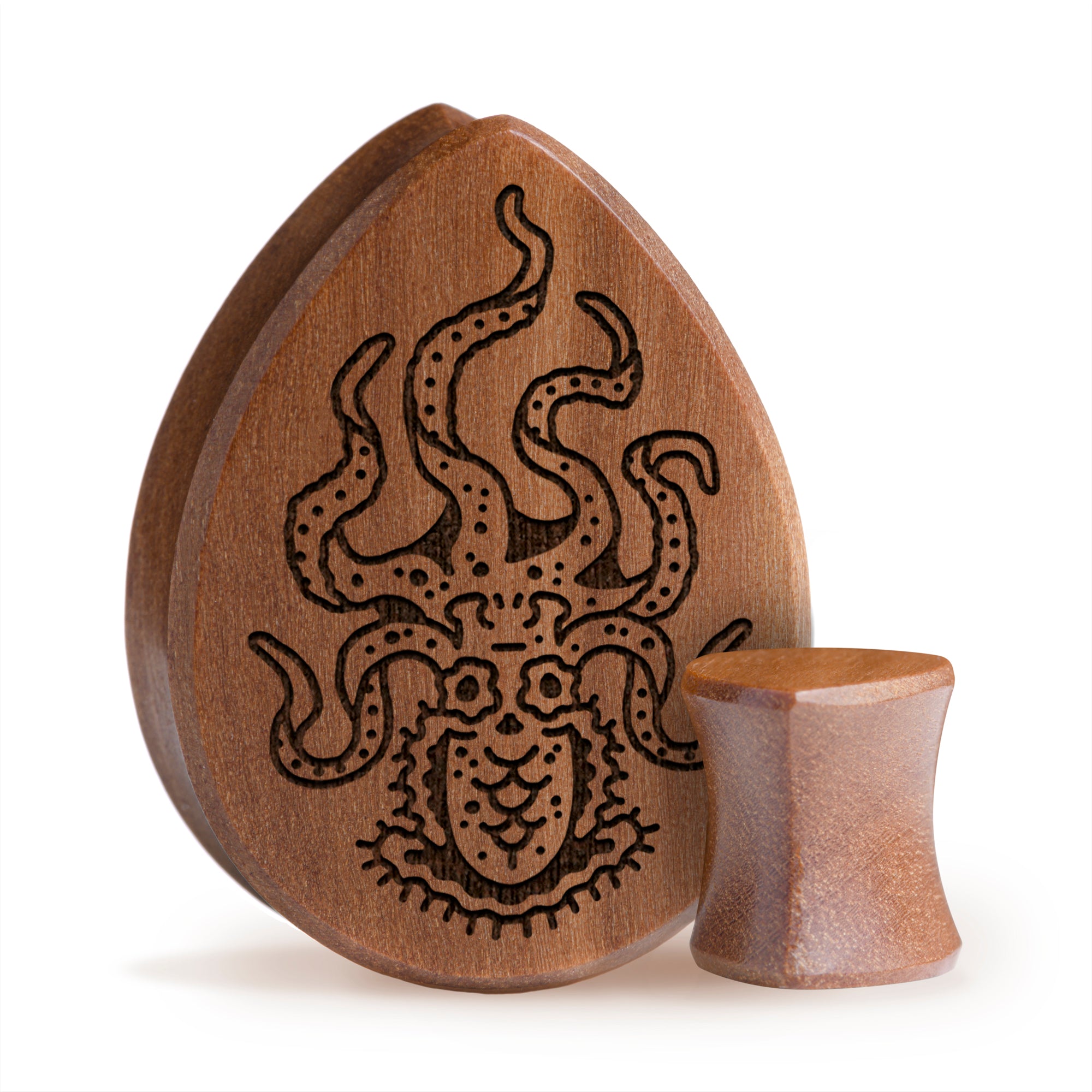 Oktopus -Plug / Gauge - Tränen -Saba -Holz | Doppelaufgeweitet mit flachem Gesicht