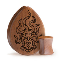Oktopus -Plug / Gauge - Tränen -Saba -Holz | Doppelaufgeweitet mit flachem Gesicht