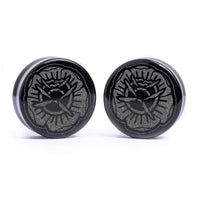 Plug Rose Tattoo / Gauge - Verre noir | Double flare à face plate