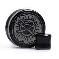 Plug Rose Tattoo / Gauge - Verre noir | Double flare à face plate