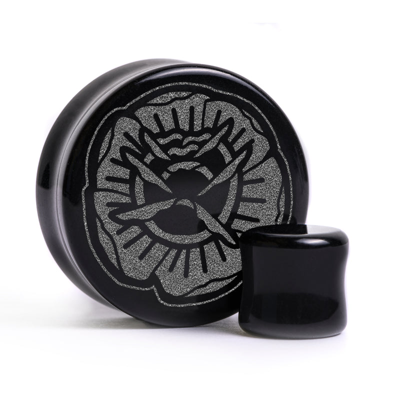 Plug Rose Tattoo / Gauge - Verre noir | Double flare à face plate