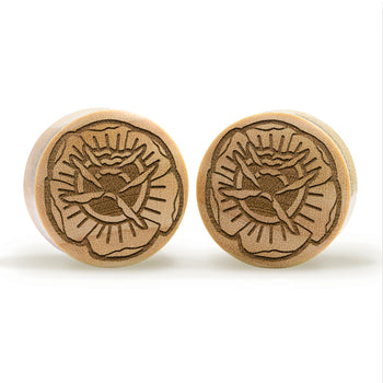 Tattoo Rose Plug / Gauge - Crocodile Wood | Convex Double Flare