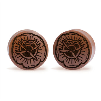 Tattoo Rose Plug / Gauge - Saba Wood | Convex Double Flare