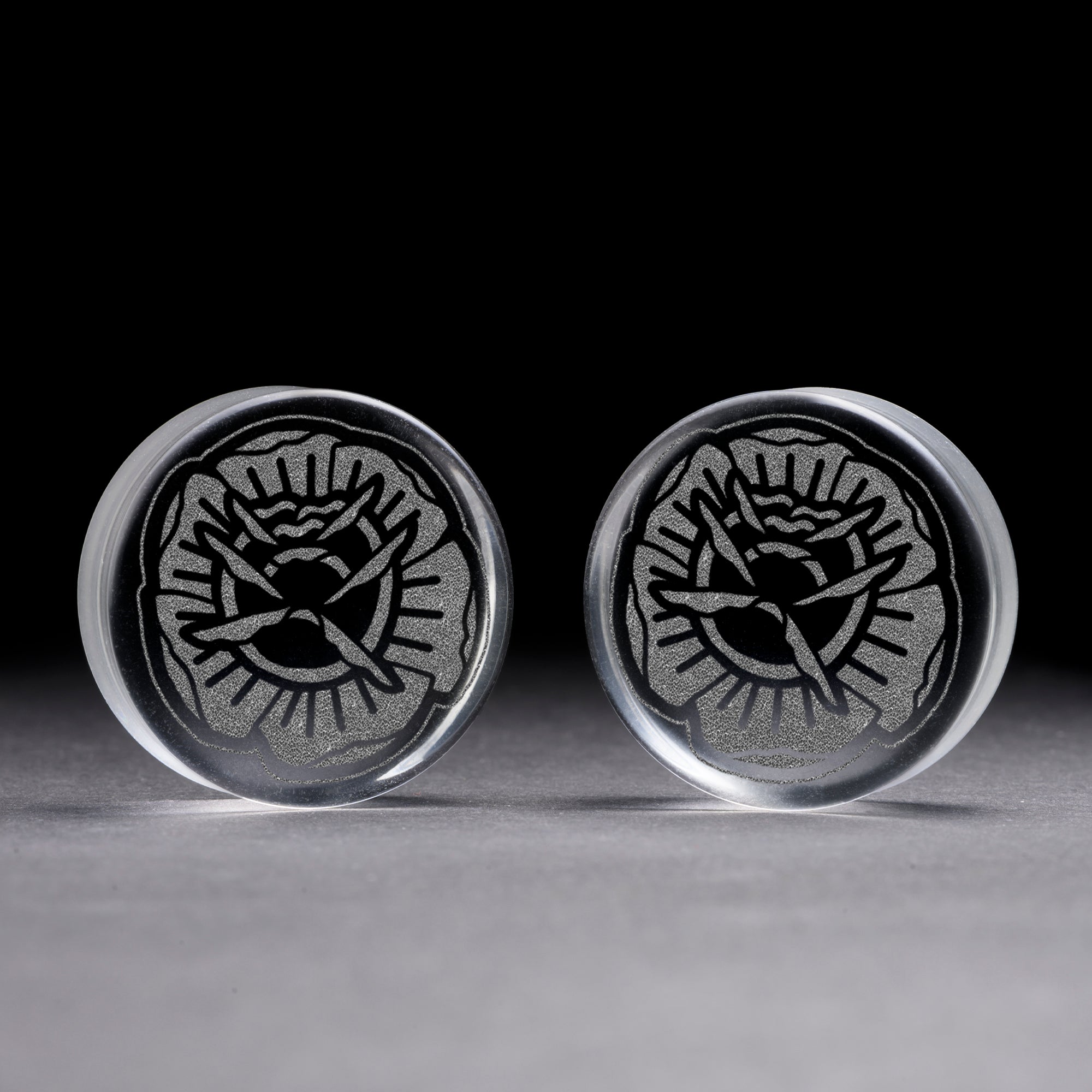 Tattoo Rose Plug / gauge - Clear Glass | Doppelaufgeweitet mit flachem Gesicht