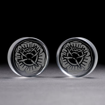 Tattoo Rose Plug / gauge - Clear Glass | Doppelaufgeweitet mit flachem Gesicht
