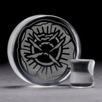 Tattoo Rose Plug / gauge - Clear Glass | Doppelaufgeweitet mit flachem Gesicht