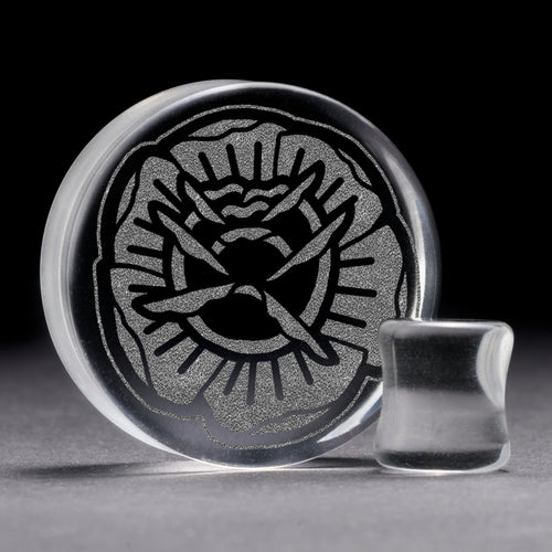Tattoo Rose Plug / gauge - Clear Glass | Doppelaufgeweitet mit flachem Gesicht