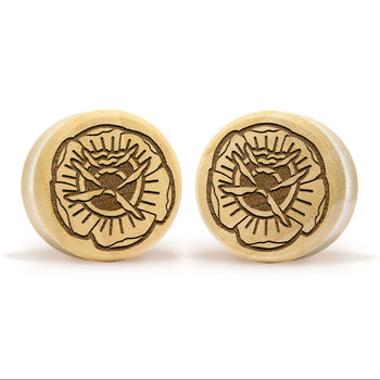 Tattoo Rose Plug / Gauge - Crocodile Wood | Flat Faced Double Flare