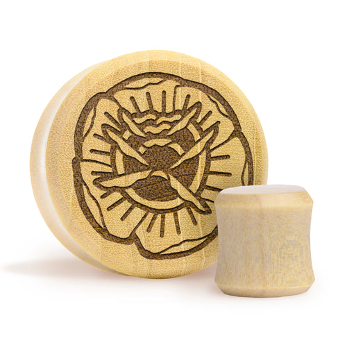 Tattoo Rose Plug / Gauge - Crocodile Wood | Flat Faced Double Flare