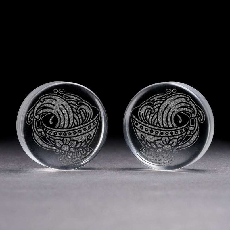 Teacup Plug / Gauge - Verre transparent | Double flare à face plate