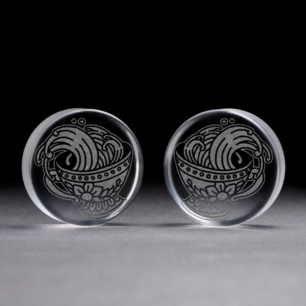 Teacup Plug / Gauge - Clear Glass | Flat Faced Double Flare - Lasered To Order In House At Custom Plugs HQ