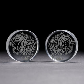 Linienmandala Zierstattoo Plug / gauge - Schwarzes Glas | Doppelaufgeweitet mit flachem Gesicht