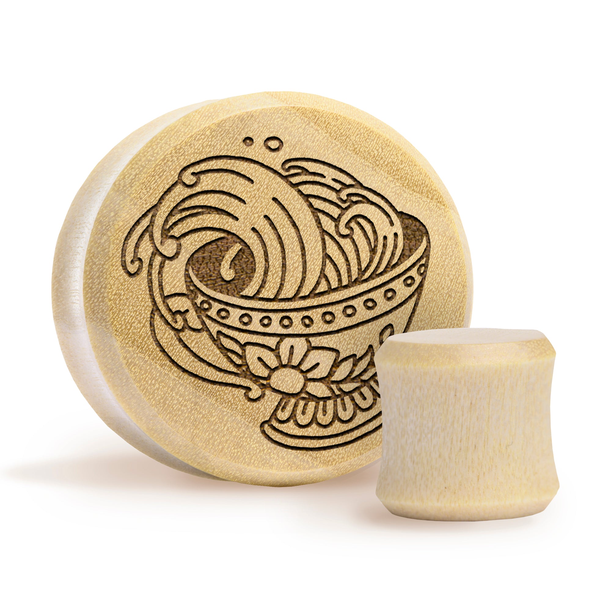 Teacup Plug / Gauge - Crocodile Wood | Flat Faced Double Flare - Lasered To Order In House At Custom Plugs HQ