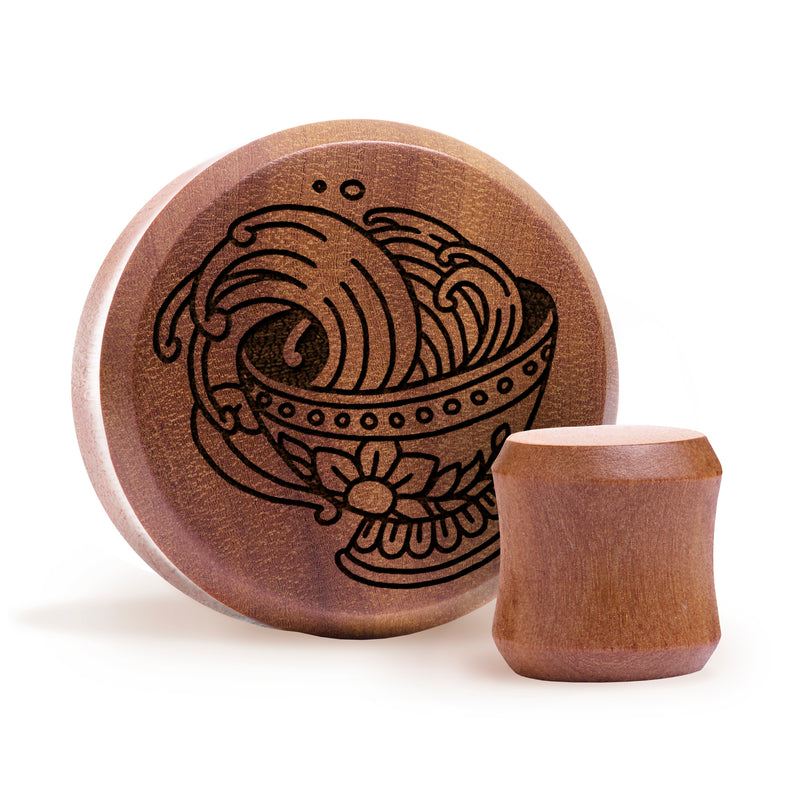 Plug Teacup / Jauge - Bois de Saba | Double flare à face plate
