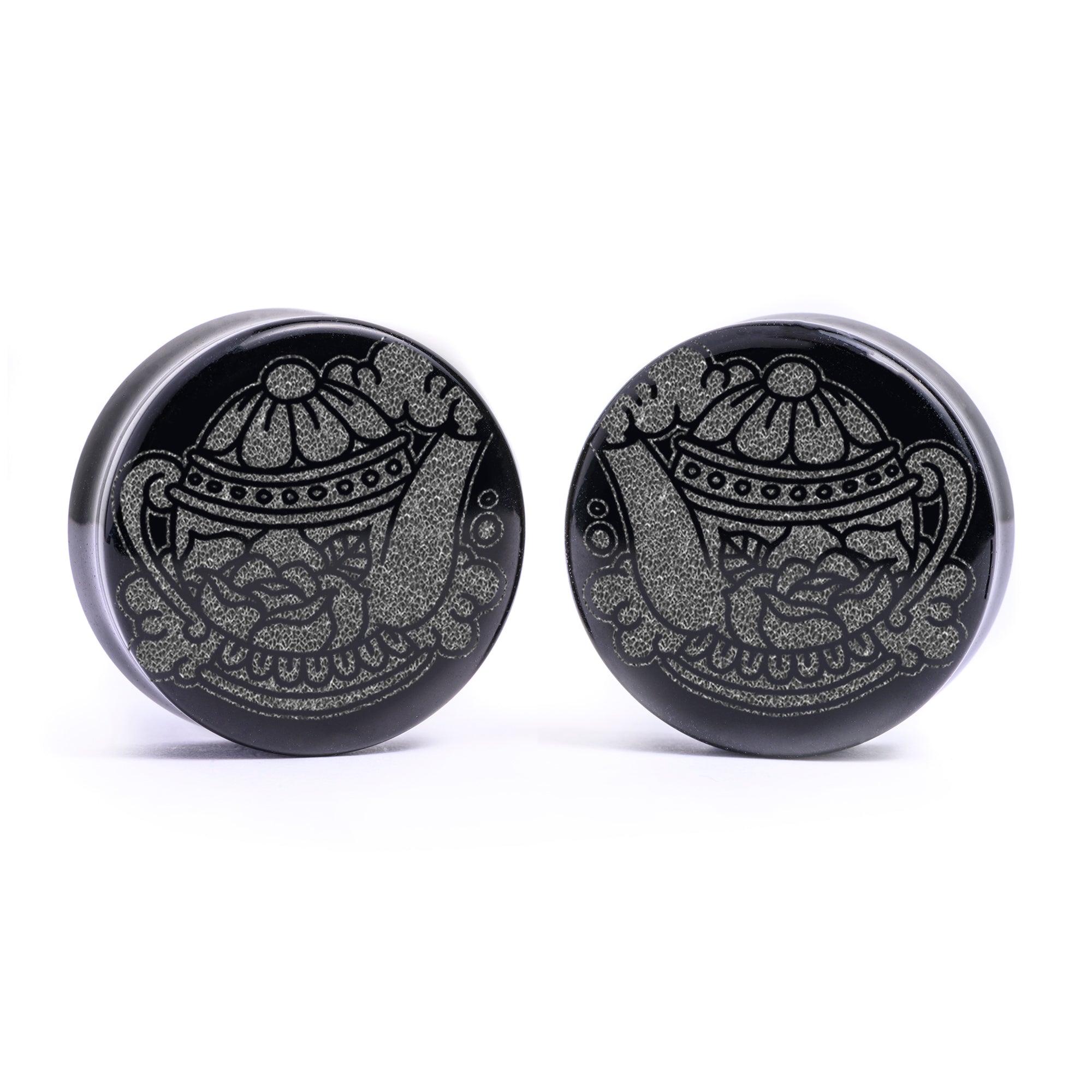 Starburst Mandala Zier Tattoo Plug / gauge - Saba Wood | Doppelaufgeweitet mit flachem Gesicht