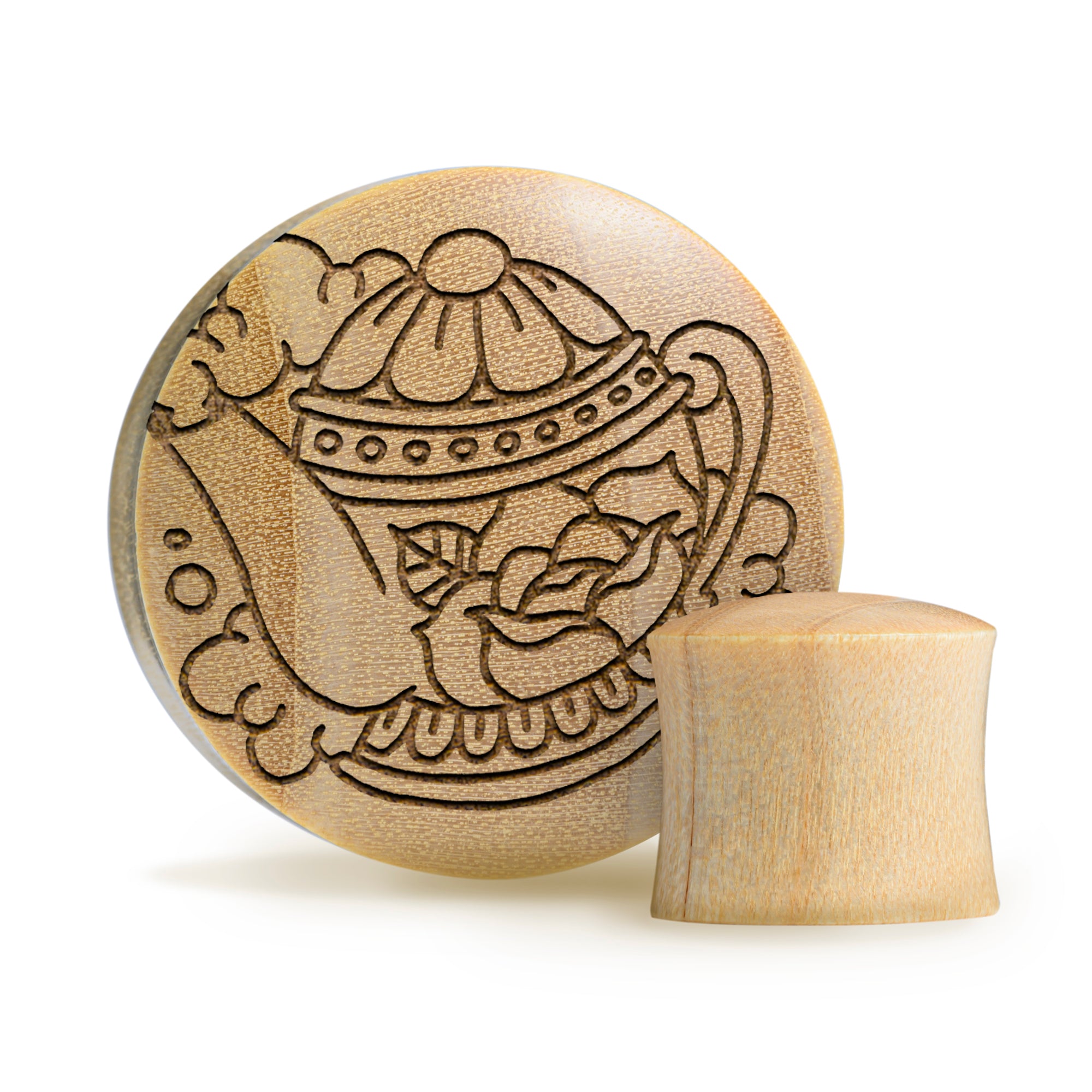 Teapot Plug / Gauge - Crocodile Wood | Convex Double Flare - Lasered To Order In House At Custom Plugs HQ