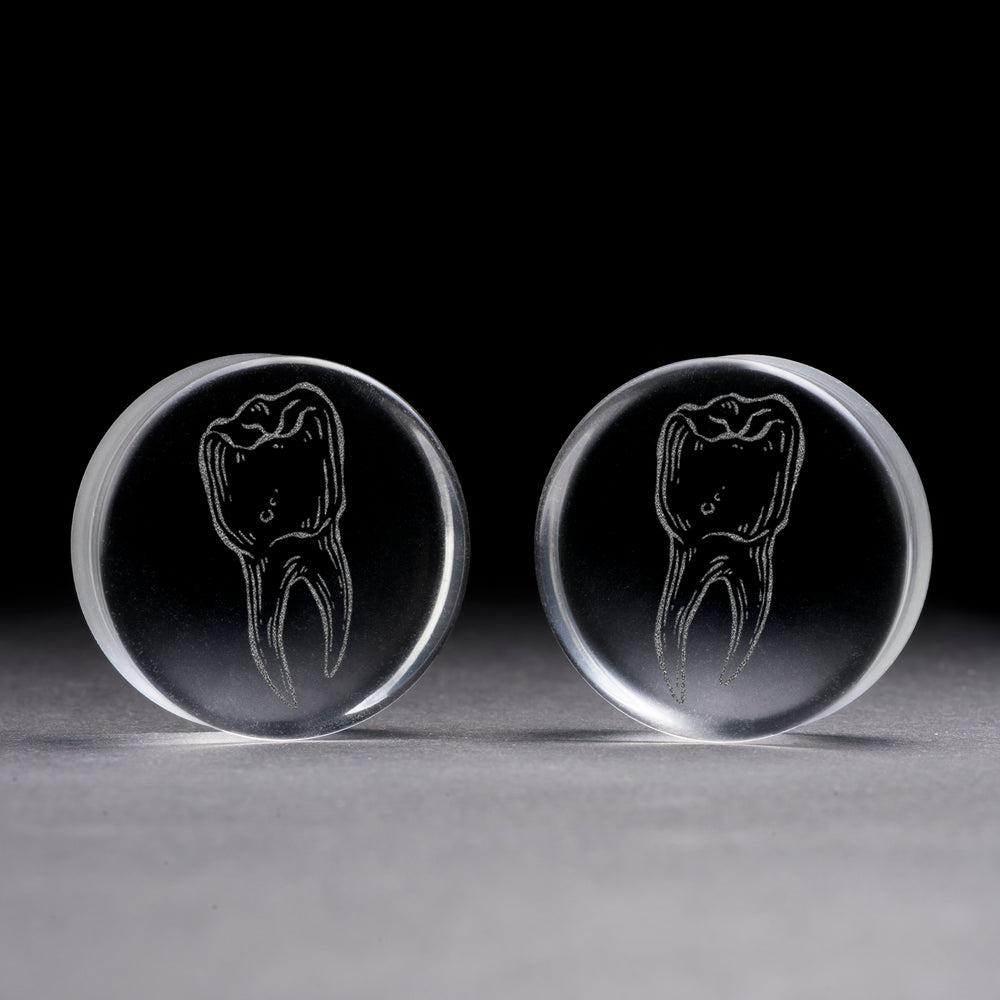 Zahnplug / gauge - klares Glas | Doppelaufgeweitet mit flachem Gesicht