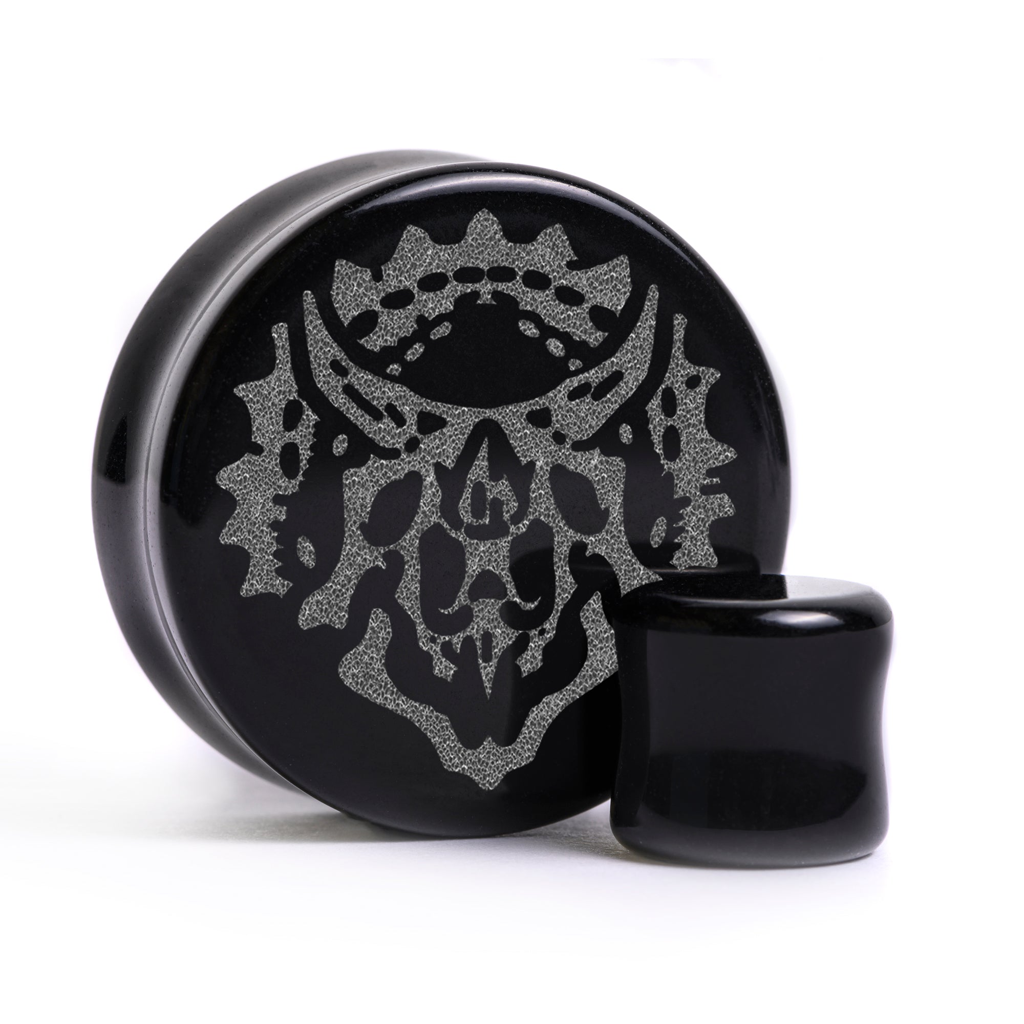 Triceratops Dinosaur Plug / Gauge - Black Glass | Flat Faced Double Flare