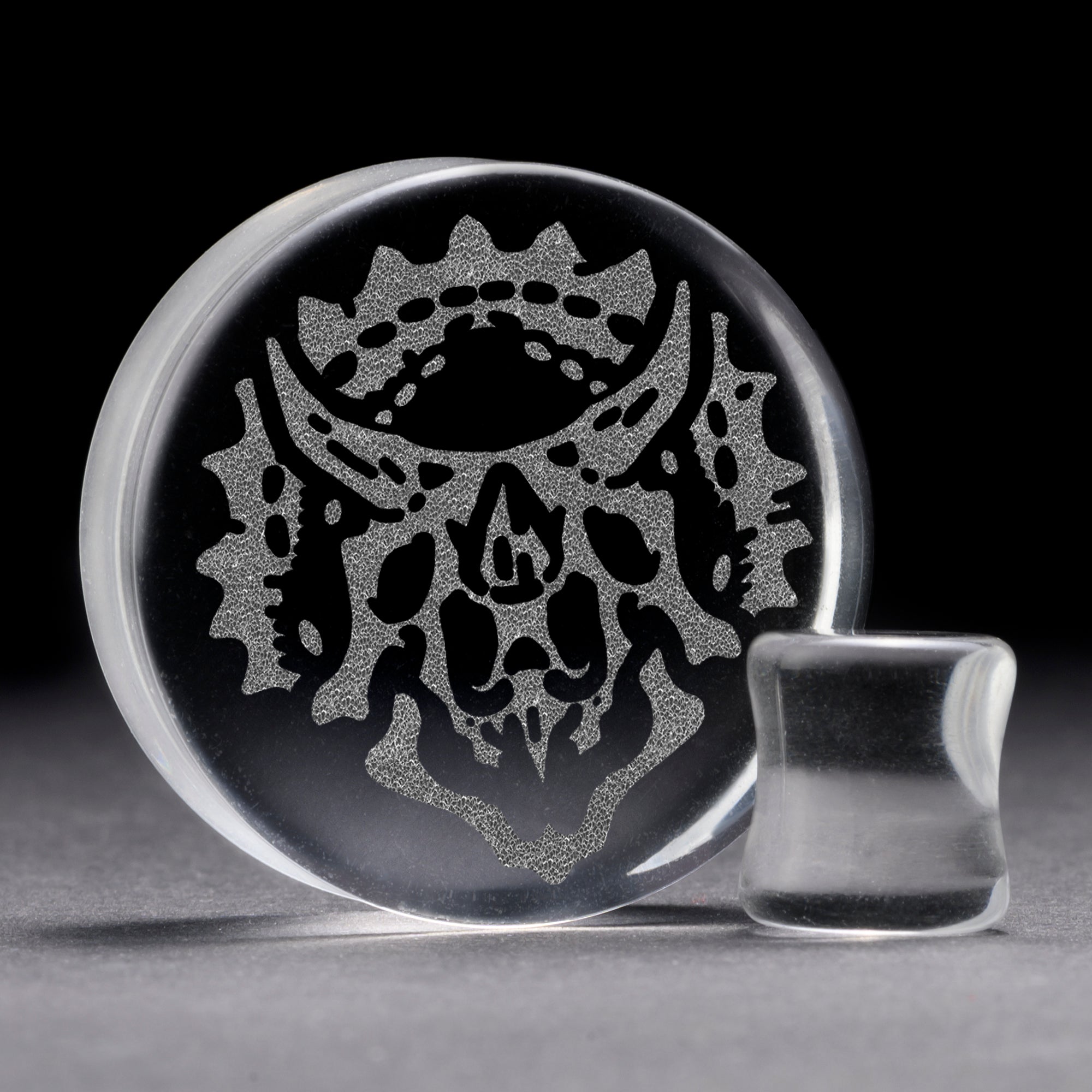 Triceratops Dinosaurier Plug / gauge - Clear Glass | Doppelaufgeweitet mit flachem Gesicht