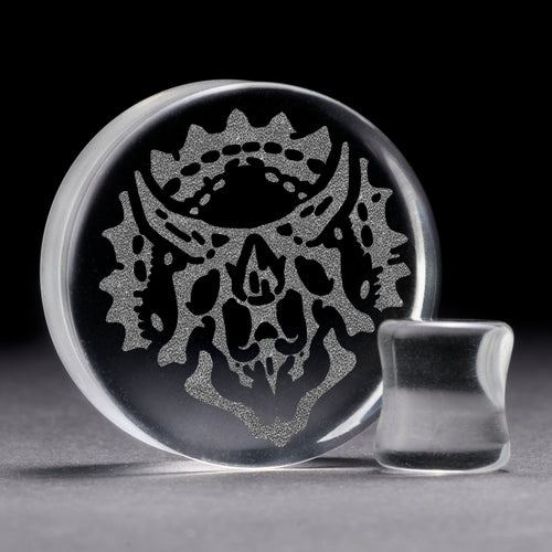 Triceratops Dinosaurier Plug / gauge - Clear Glass | Doppelaufgeweitet mit flachem Gesicht