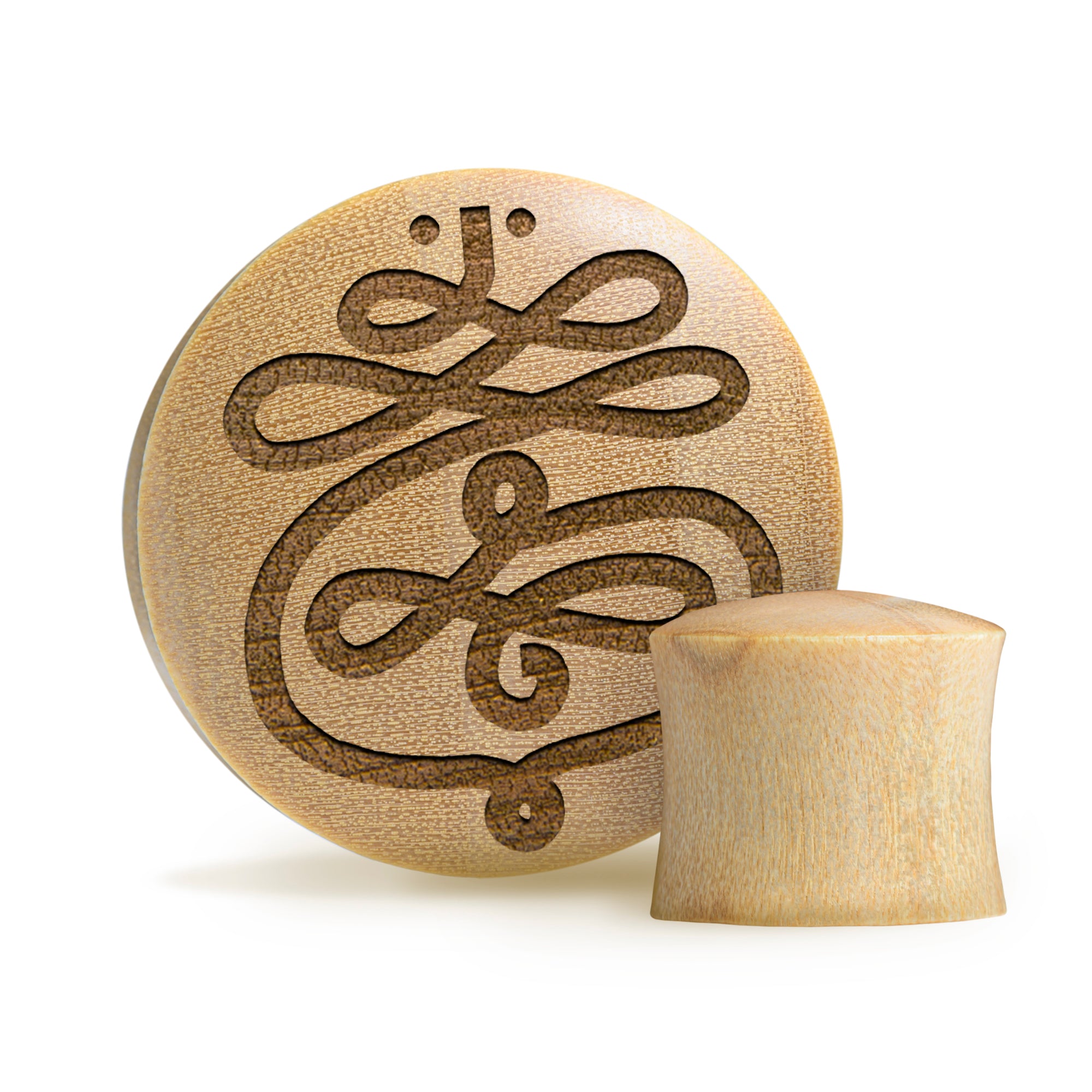 Unalome Plug / Gauge - Crocodile Wood | Convex Double Flare - Lasered To Order In House At Custom Plugs HQ