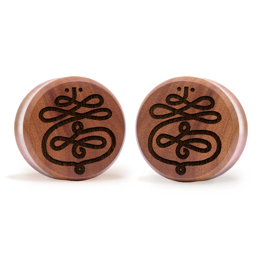 Unalome Plug / Gauge - Saba Wood | Flat Faced Double Flare - Lasered To Order In House At Custom Plugs HQ