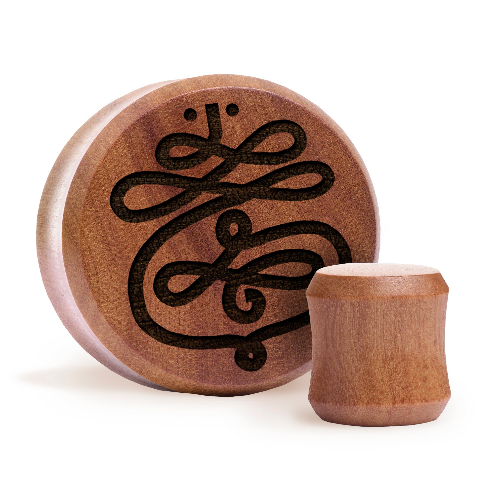 Unalome Plug / gauge - Saba Wood | Doppelaufgeweitet mit flachem Gesicht