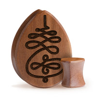 Unalome Plug / Gauge - Teardrop Saba Wood | Flat Faced Double Flare - Lasered To Order In House At Custom Plugs HQ