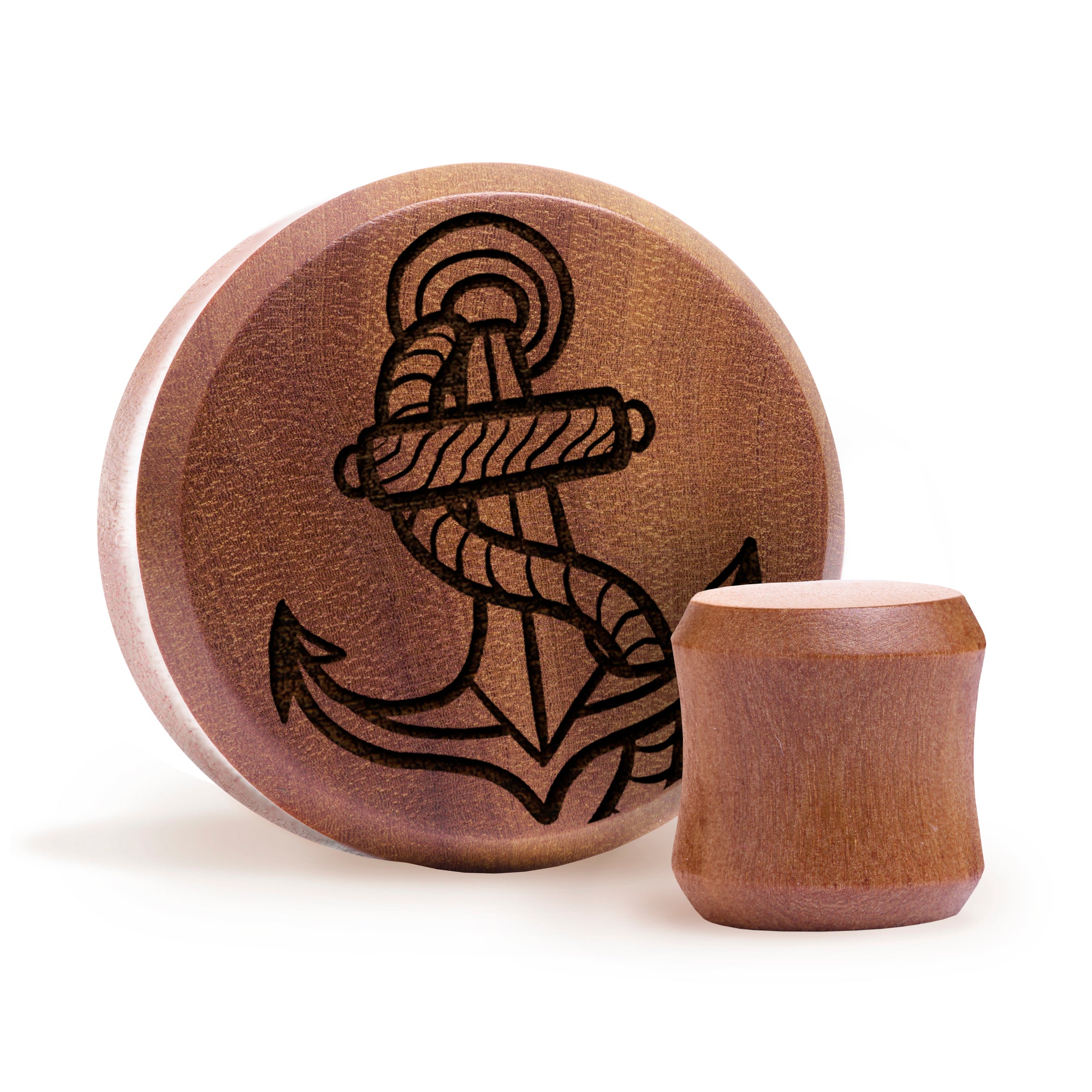 Union Anker Plug / Gauge - Saba Wood | Doppelaufgeweitet mit flachem Gesicht