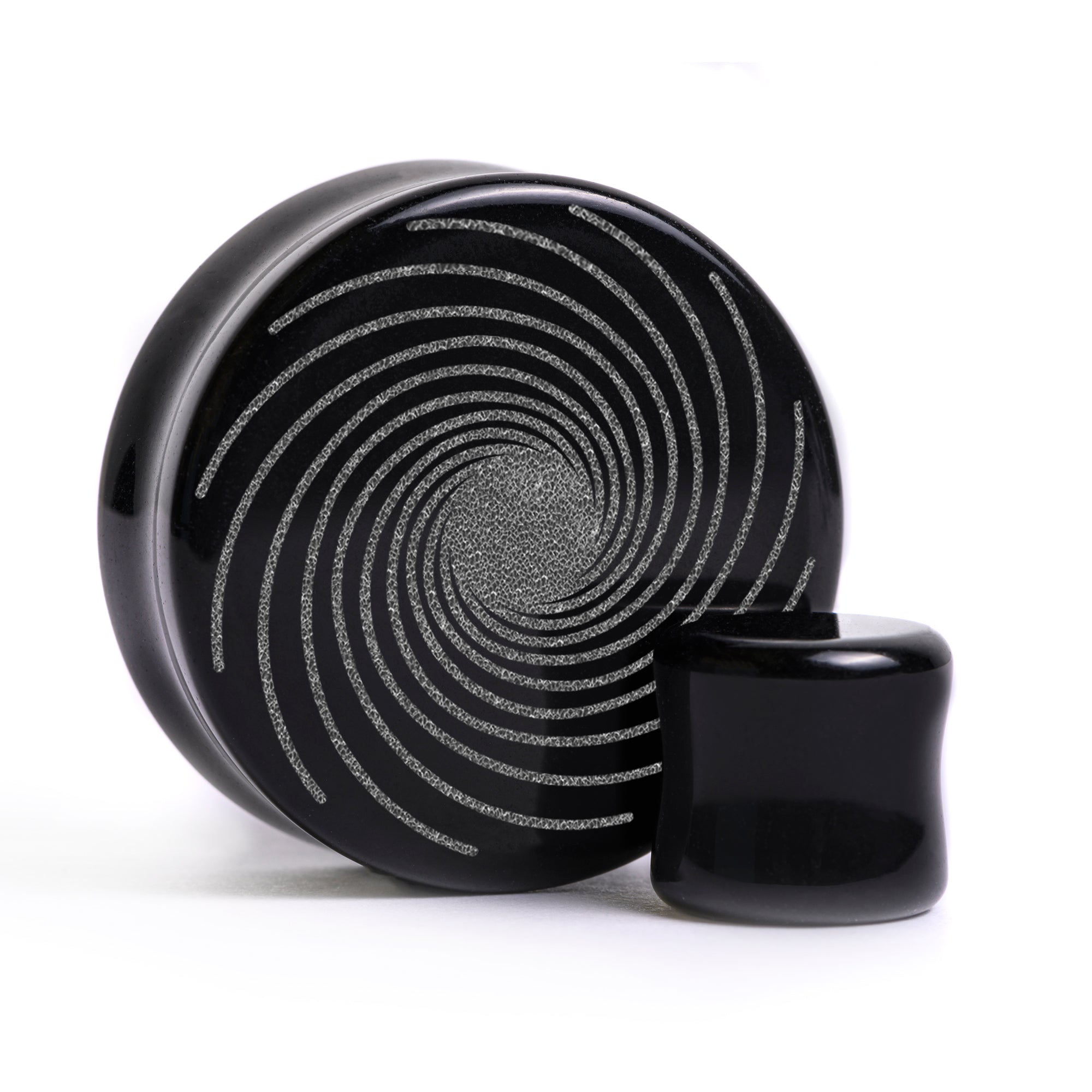 Vortex Spiral Plug / Gauge - Black Glass | Flat Faced Double Flare
