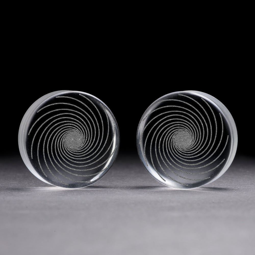 Vortex Spiral Plug / Gauge - Clear Glass | Flat Faced Double Flare - Lasered To Order In House At Custom Plugs HQ