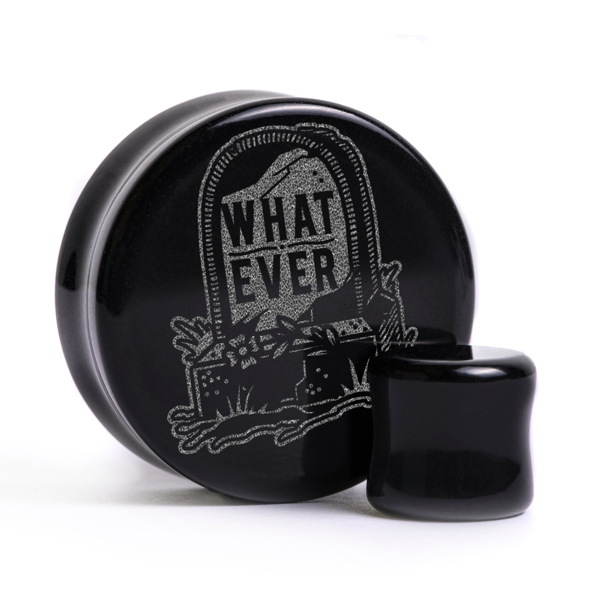 Whatever Gravestone Plug / Gauge - Black Glass | Flat Faced Double Flare - Lasered To Order In House At Custom Plugs HQ
