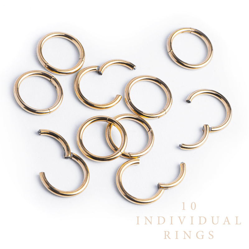 Set d'anneaux pour oreilles étirées, or, titane, grand - 10 anneaux