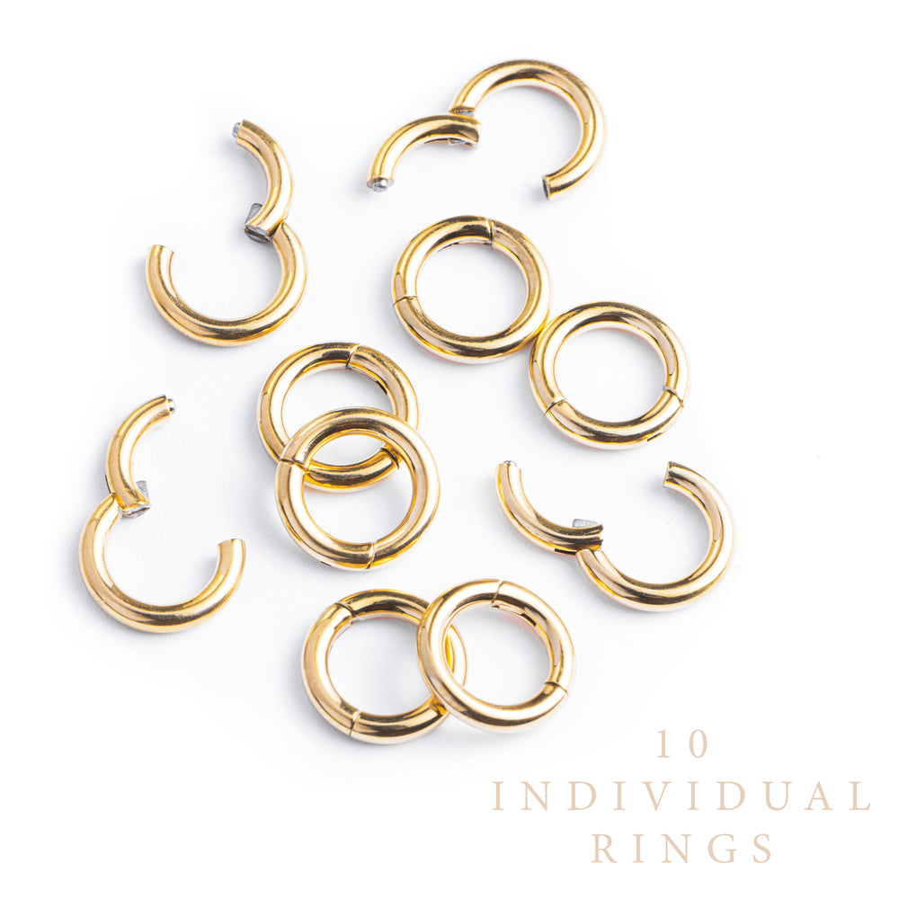 Gold Titanium Ring Stack - Small - (10 Rings) - Set of 10 Individual Titanium Segment Rings In 6mm