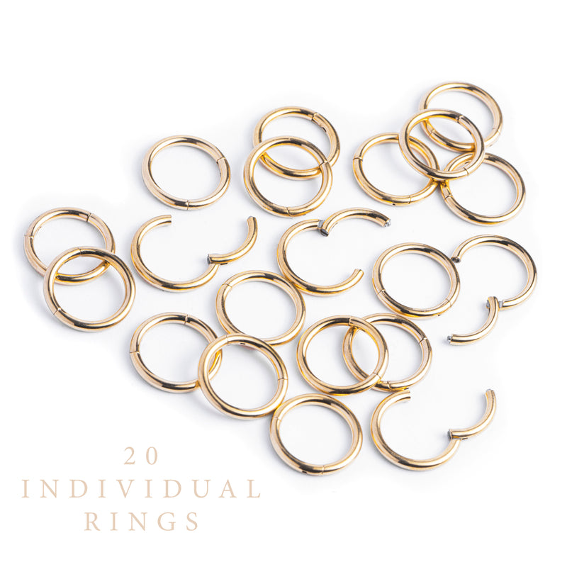 Set d'anneaux pour oreilles étirées, or, titane, grand - 20 anneaux