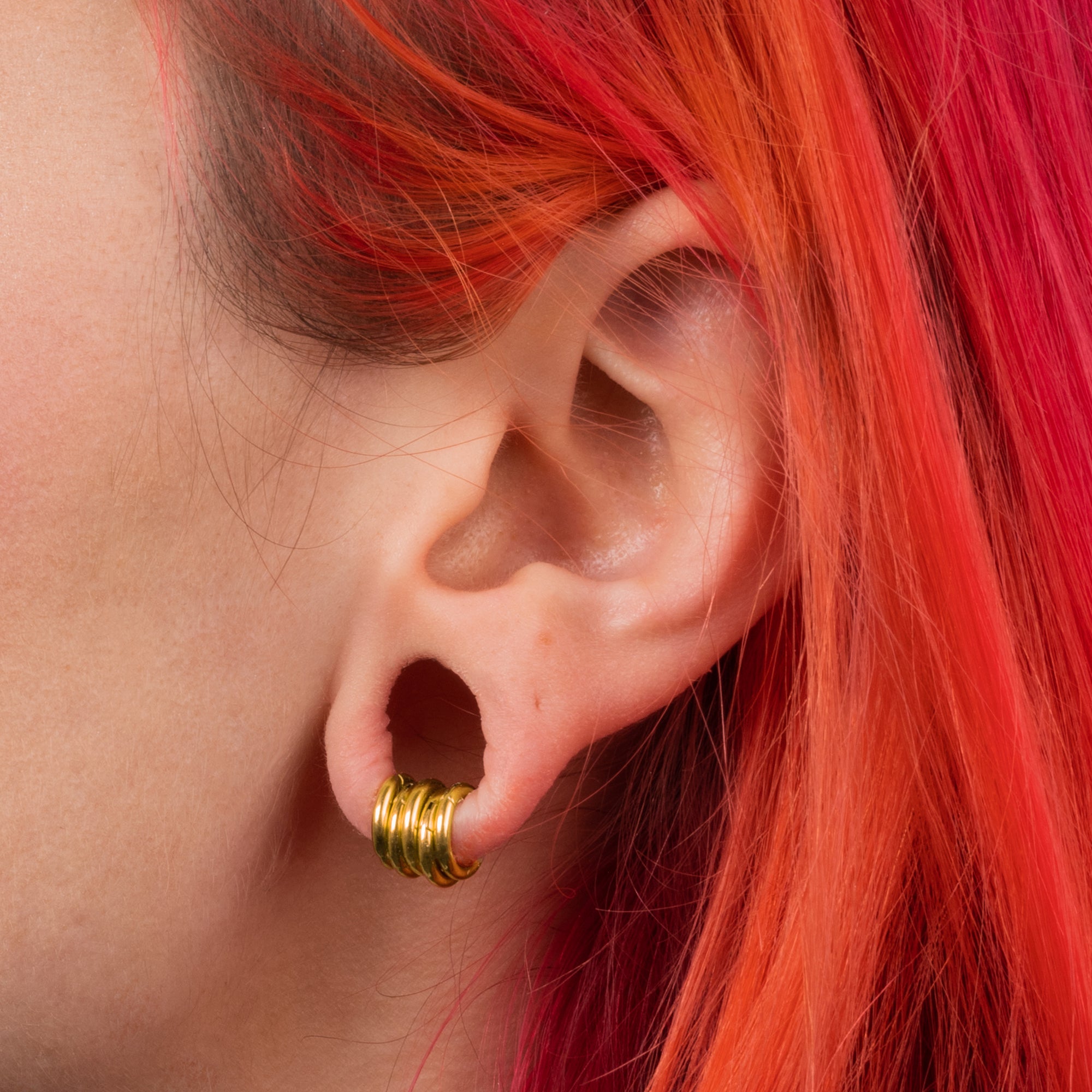 Stretched Ears Small Gauge Hoop Earrings Gold Titanium Ring Stack