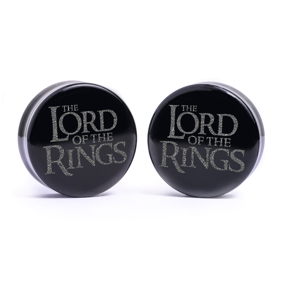 LOTR Logo Plug / Gauge - Black Glass | Flat Faced Double Flare - Lasered To Order In House At Custom Plugs HQ