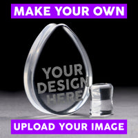 Plug / Gauge à personnaliser - Goutte en verre transparent | Face plate double évasé