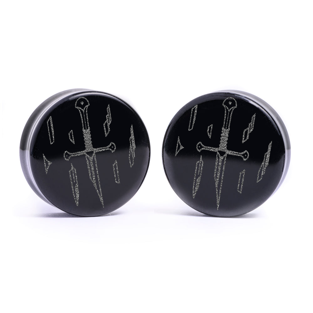 LOTR Broken Sword Plug / Gauge - Schwarzes Glas | Flach Gesichts Doppelflare